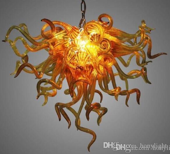 Antique Chandelier Amber Color Hand Blown Glass Chandelier for Home Restaurant Hotel Decoration Small Size LED Glass Hanging Pendant Light