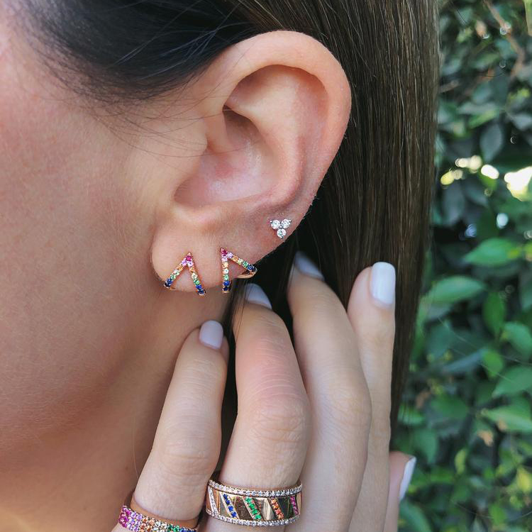 2024 valentine's gift heart stud earring micro pave rainbow colorful cubic zirconia fashion hollow heart design jewelry