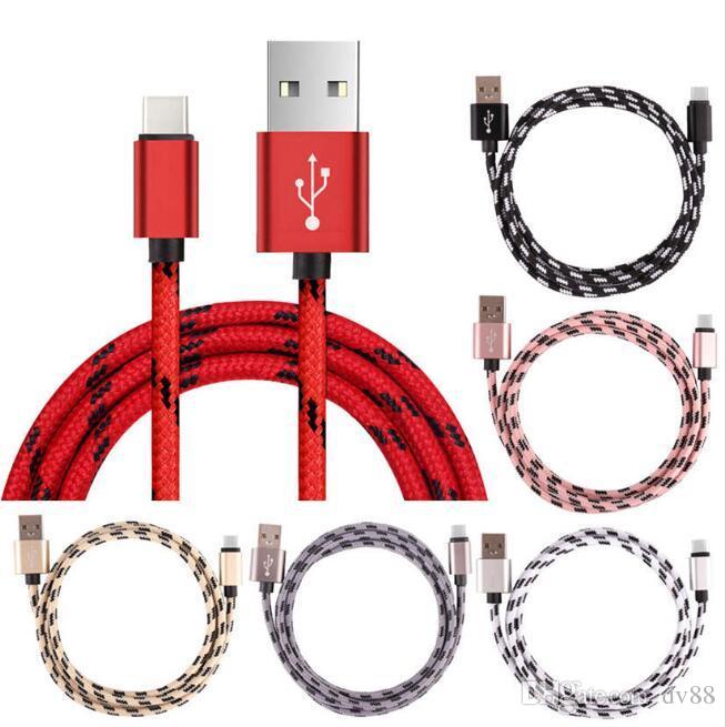 

2.1A 1m 3ft 2m 6ft 3m 10ft fast charger Metal Braided Cooper Wire Sync Data Charger type-c Cable for smartphone micro usb DHL, Mixed color
