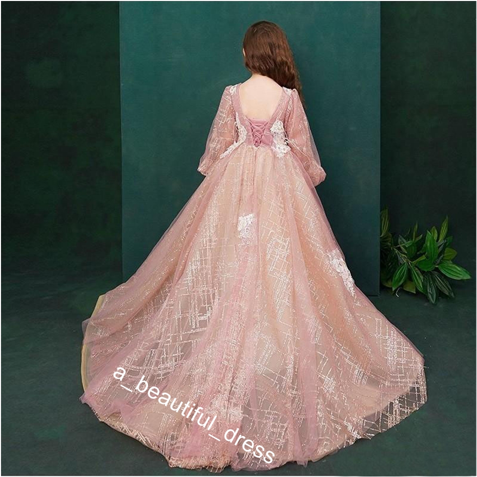 Elegant Little Girls Pageant Dresses Long Sleeves A Line Flower Girl Dresses for Weddings 2019 Long Prom Dress for Girls FG1287