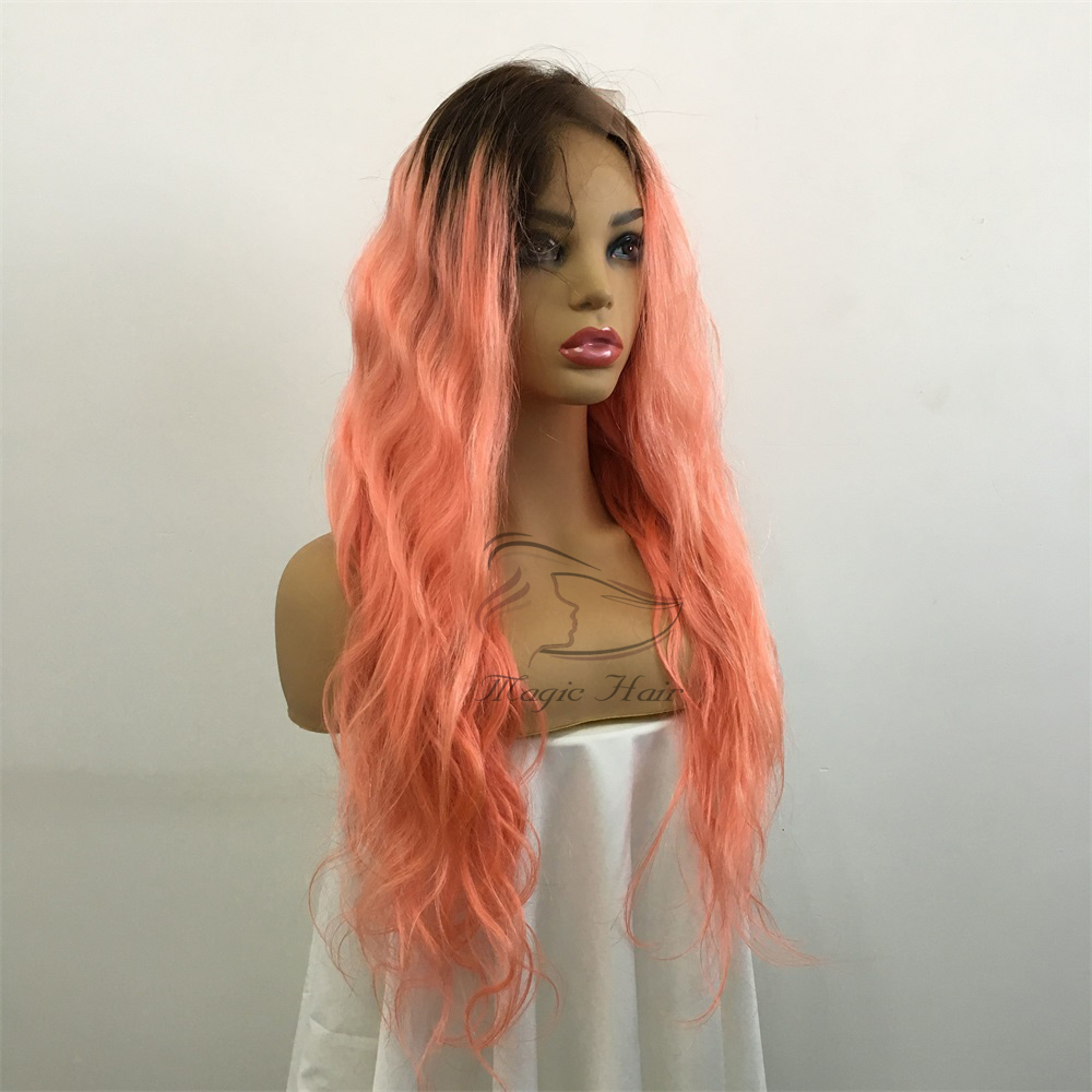 Full Lace Human Hair Wigs Brazilian Pink Color Human Hair Water Wave Thick Glueless Lace Front Wigs With Baby Hair