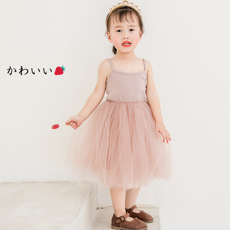 Baby girls Lace Tulle Sling dress Children suspender Mesh Tutu princess dresses summer Boutique Kids Clothing 4 colors C6257