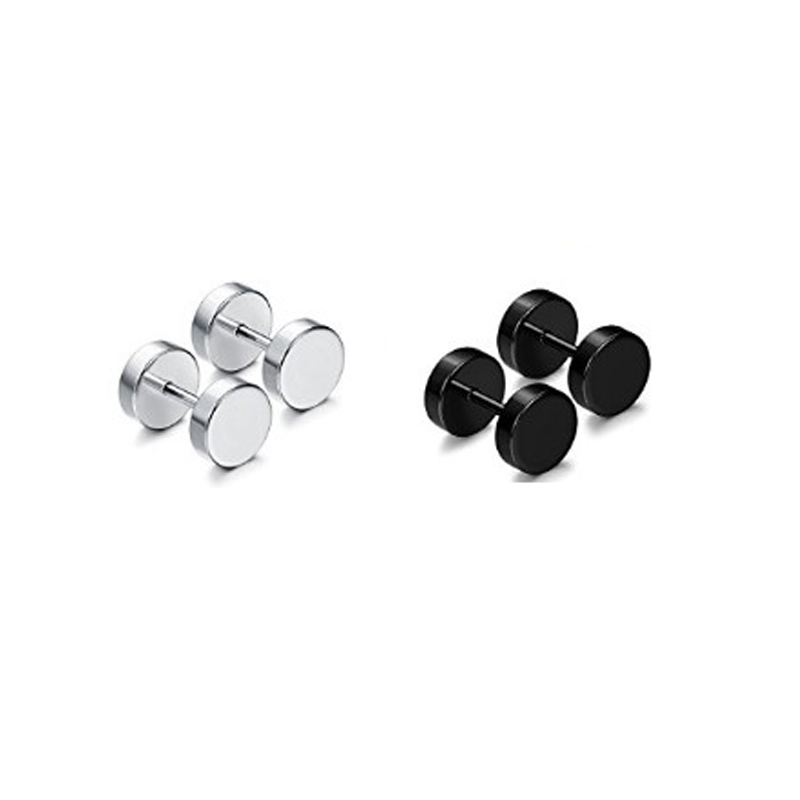 Hip Hop Men's Colorful Stainless Steel Dumbbell Screwback Stud Earrings Set Sports Fitness Jewelry Double Sides Wholesale