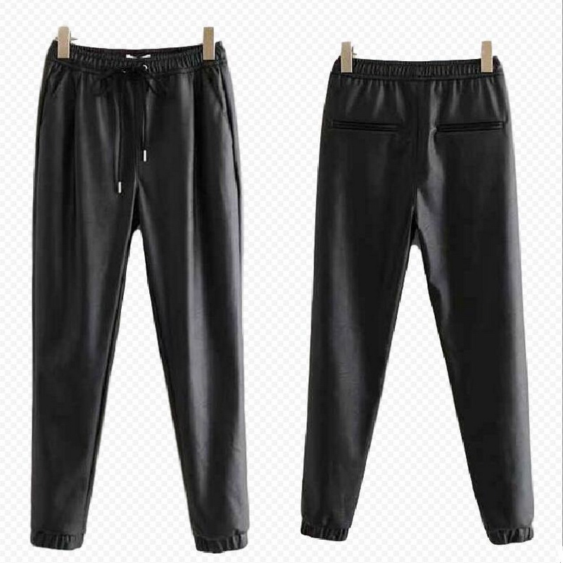 2020 Female Leather Pants Fashion Elastic Waist Drawstring Tie Ankle Trousers Vintage Pu Leather Pockets Pants Women, Black
2020 Female Leather Pants Fashion Elastic Waist Drawstring Tie Ankle Trousers Vintage Pu Leather Pockets Pants Women, Black