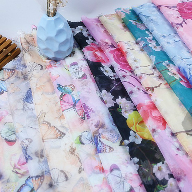 Width 59" 30D Printed Chiffon Fabric Antique Chinese Clothing Cloth Silk Scarves Ancient Costume Skirt Yarn Material
