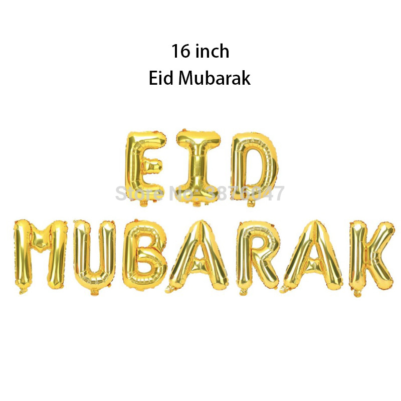 eid mubarak balloon Islam Muslim new year festival party decoration clear gold silver confetti foil star printed balloon banner