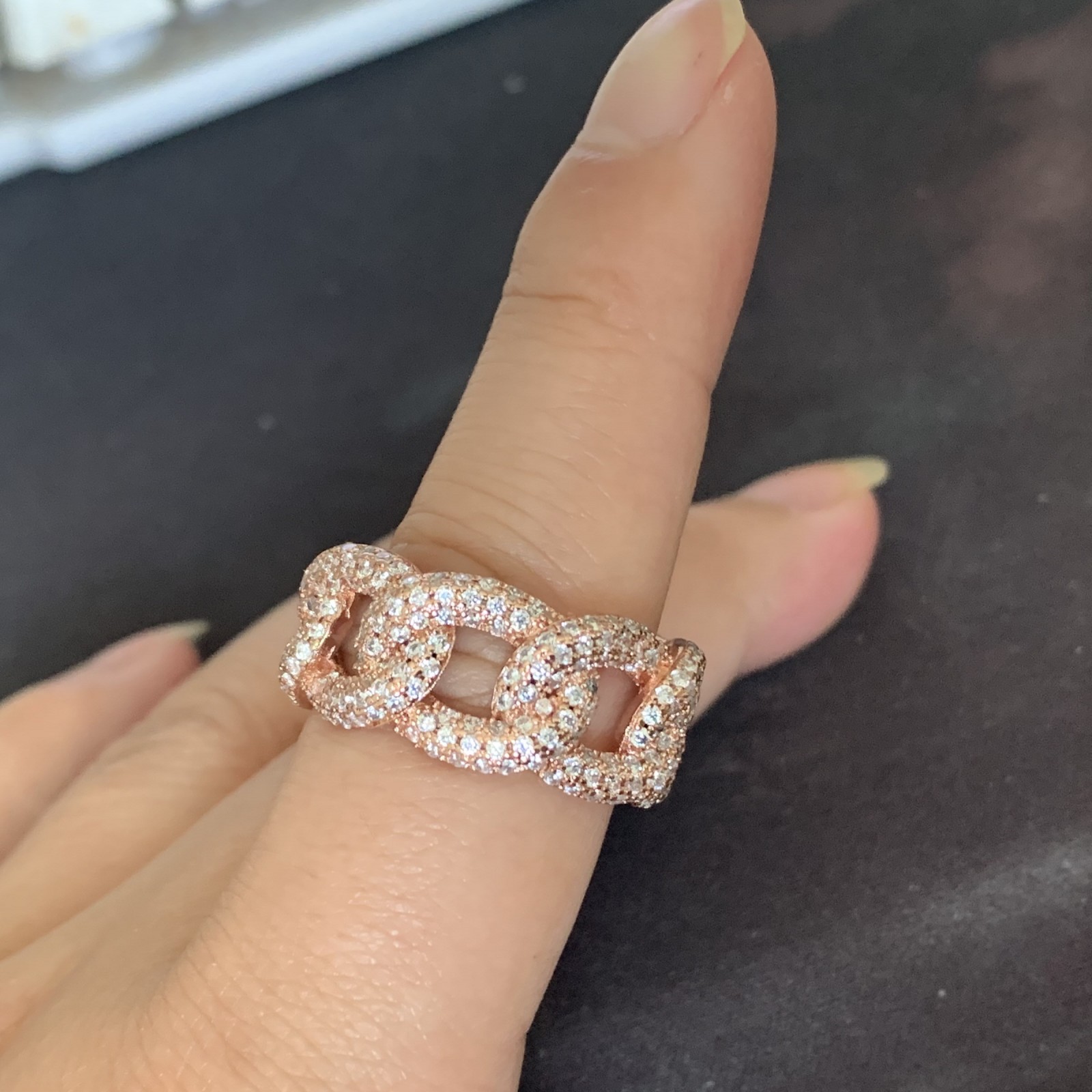 Hip Hop Vintage Fashion Jewelry 925 Sterling Silver&Rose Gold Fill Pave White Sapphire CZ Diamond Gemstones Link Chain Wedding Bridal Ring