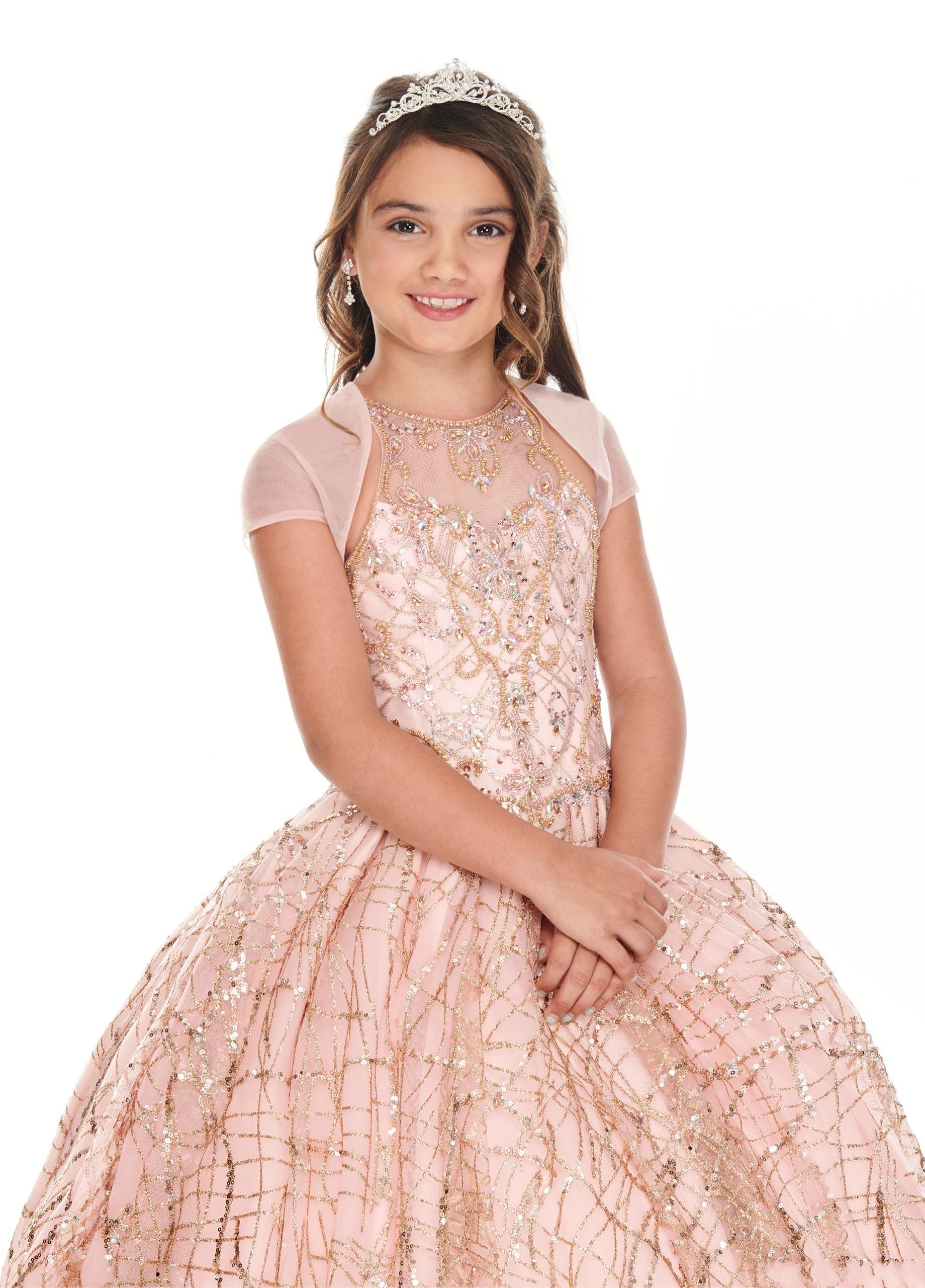 Little Rose Gold Sequined Lace Girls Pageant Dresses Crystal Beaded Pink Kids Prom Dresses Birthday Party Gowns For Little Girls With Jacket