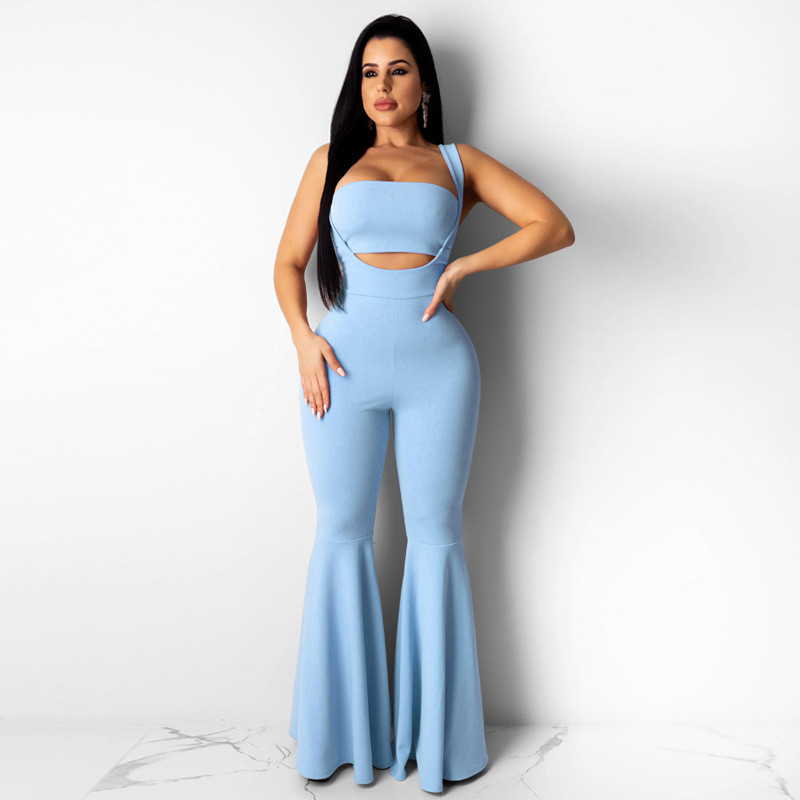 New Summer Women designer bell-bottomes chest wrap+jumpsuits solid color two piece set fashion strapless bra rompers Beautiful vest flared pants 2670