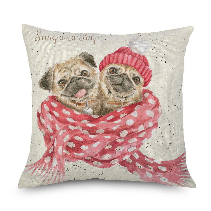 Baby Animal Party Hedgehog Bee Pug Dog Cushion Covers Hand Painting Animal Throw Pillow Cover 45X45cm Pillow Case Decoration