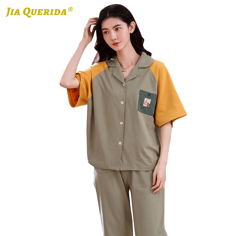 100% Cotton Letter Printing Woman Clothes Patchwork Short Sleeve Capris Pjs Woman Pajama Shorts Front Pocket Turn Down Collar
100% Cotton Letter Printing Woman Clothes Patchwork Short Sleeve Capris Pjs Woman Pajama Shorts Front Pocket Turn Down Collar