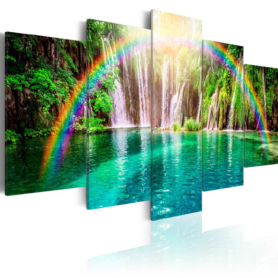 Canvas Print Modern Fashion Decoration Landscape Waterfall Rainbow, ,Choose Color And Size(Unframed, Only Print)