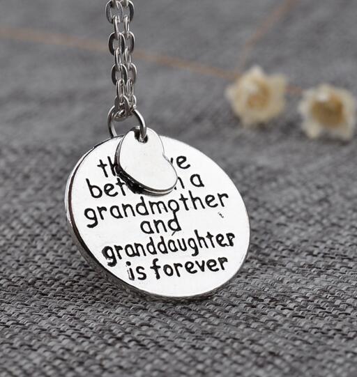 Fashion-e Circular Carving Alphabet Letter Heart Silver Necklace for Women Men Grandmother Granddaughter Pendant Chain Necklace Jewelry Gift