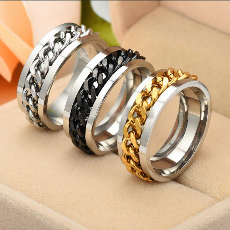 Stainless Steel Removable Spin Ring band rings Rotatable gold chains mens rings fashion jewelry