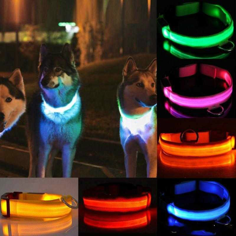 Dog collar Nylon LED Pet Dog Collar Night Safety Flashing Glow In The Dark Dog Leash Dogs Luminous Fluorescent Collars Pet Supplies