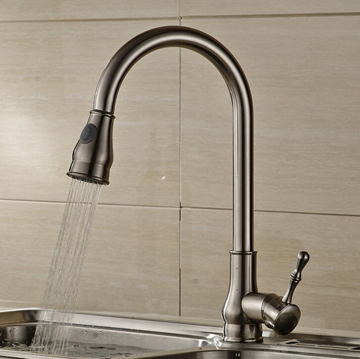 Kitchen Faucet Pull Out Kitchen Hot and Cold Mixer Crane Water Tap Rotation Spray Chrome Brush Nickel Torneira Cozinha