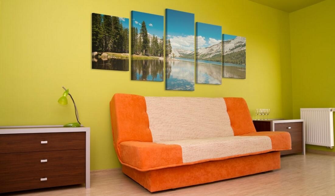 ( No Frame)5PCS/Set Abstract Alpine Lakes Landscape Art Print Frameless Canvas Painting Wall Picture Home Decoration