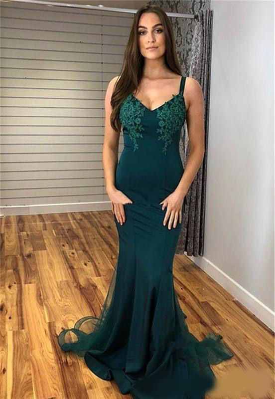 2020 Charming Teal Green Mermaid Backless Evening Dress Hunter Green V Neck Formal Holiday Party Gown Custom Made Plus Size