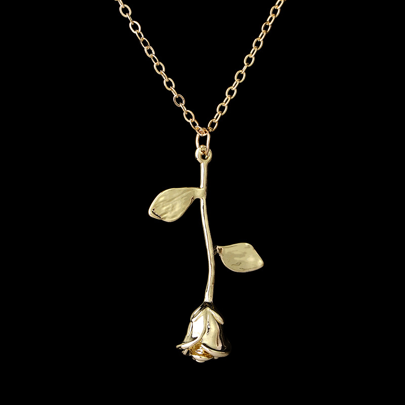 Rose Pendant Necklace Jewelry Sterling Silver Retro 3D Leaf Valentine's Day Women's Birthday Vintage