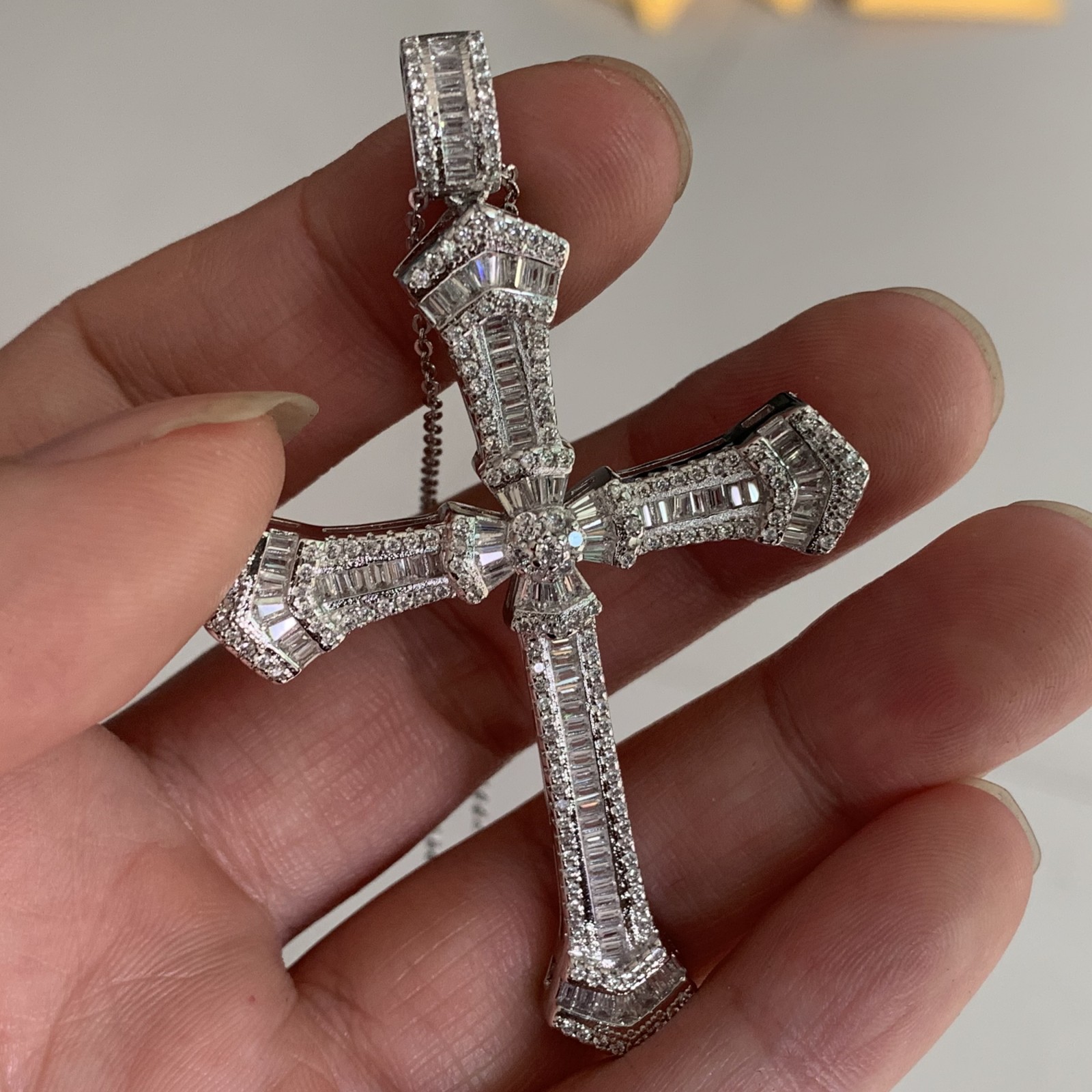 Drop Shipping Cross Pendant Jewelry Sterling Sier Princess Cut White Topaz CZ Dia Promise Wedding Necklace With Chain Gift