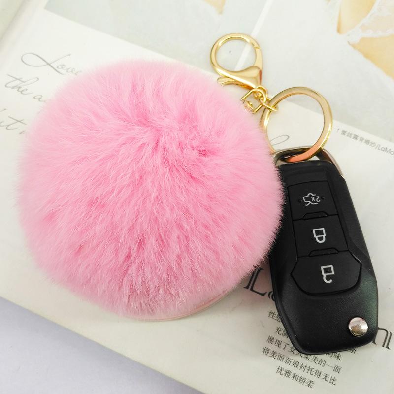 DHL Portable Pocket Mirror Keychian Keyring Charm Espejo Para Maquillarse Soft Ball Keyfob Jewelry Key Holder Makeup Mirror