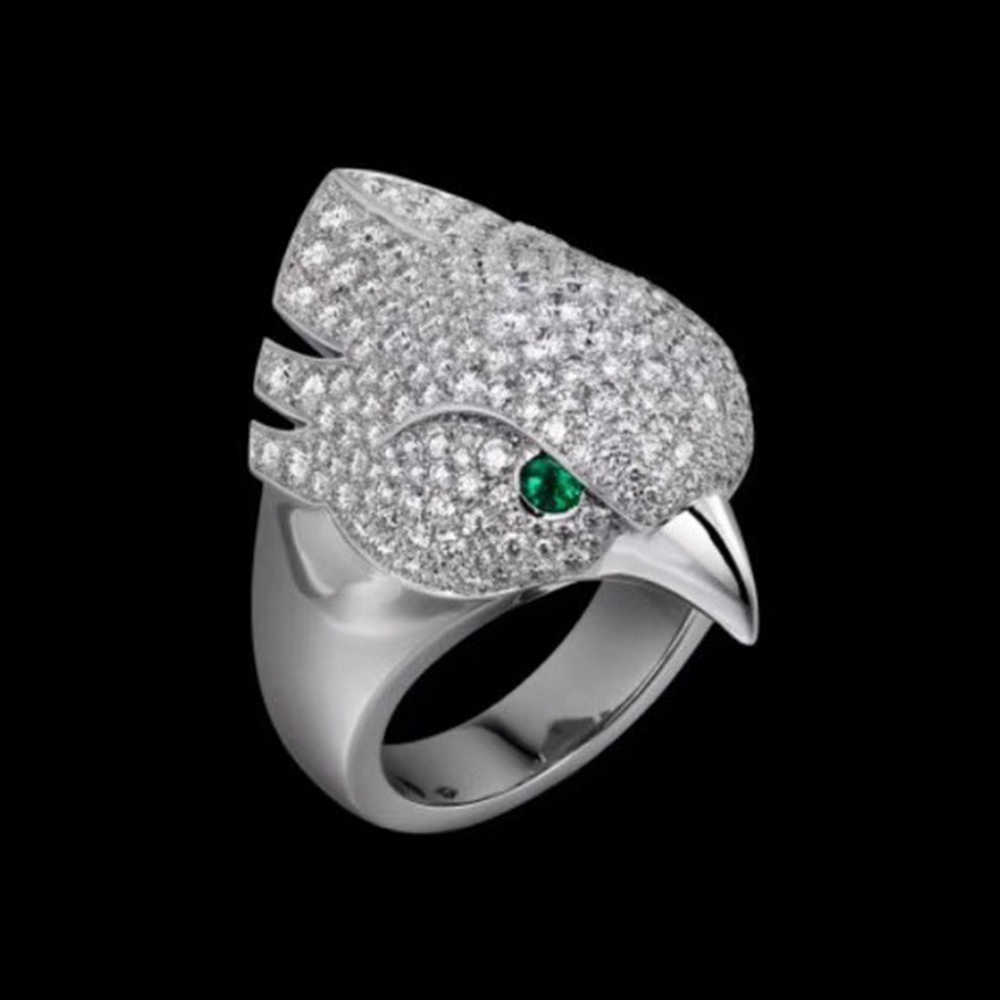 Hot sale money Animal Eagle Head Ring neutral Personality Twinkle Superior quality luxurious bird Rings Eyes inlaid with green crystal Punk от DHgate WW