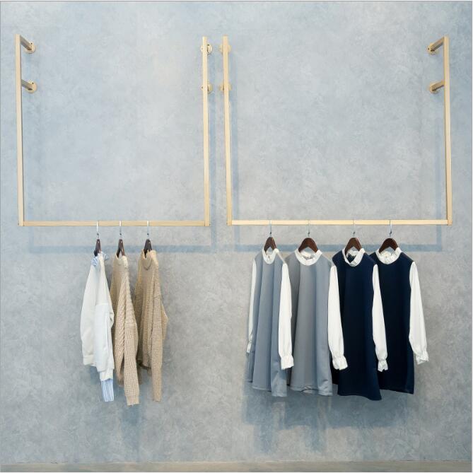 Golden Iron Art Upper Wall Clothing Rack Commercial Furniture Fashion Side-hanging Cloth Hanger for Women's Clothes Shop Wall-hanging Display Rac