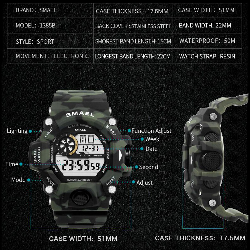Sport Quartz Digital Watches Male Watch SMAEL Sport Watch Men Waterproof relogio masculino Clock White Digital Military Watches V191116