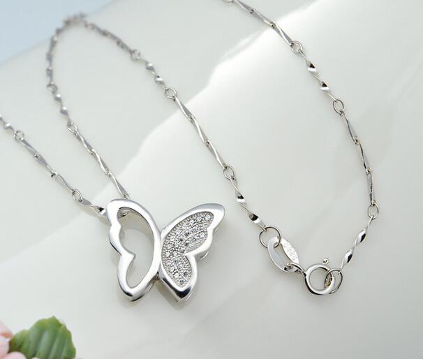 Fashion-Sterling Silver Plated Butterfly Pendant Necklace Charms Animal Bohemian Statement Crystal Pendant Jewelry For Women Christmas Gift