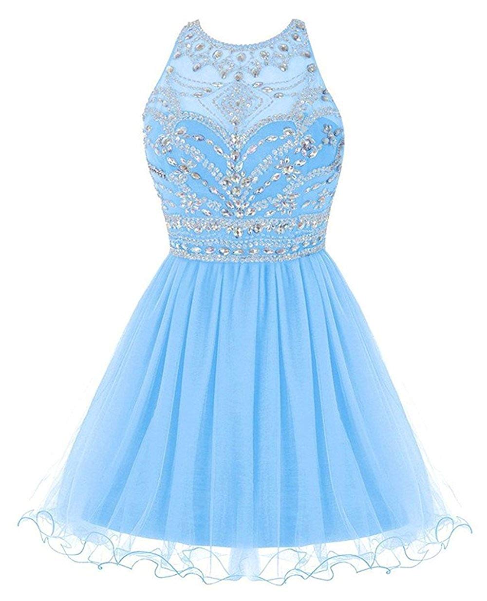 2019 New Chiffon Short Homecoming Dresses Halter Neck Bling Beaded Mini Prom Party Gowns 100% Real Photo QC1339