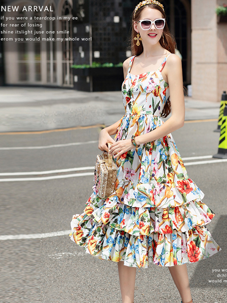 Women's Runway Dress Spring and Summer Cake Dresses Cotton Blending Spaghetti Strap Printing Dresses Street Fashion, As picture
Women's Runway Dress Spring and Summer Cake Dresses Cotton Blending Spaghetti Strap Printing Dresses Street Fashion, As picture