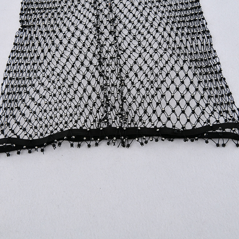 Darcydebie Black Diamonds Fishnet Sexy Pants Women Bottoms Crystal Rhinestones Hollow Out Transparent Beach Club Party Trousers Y19070301