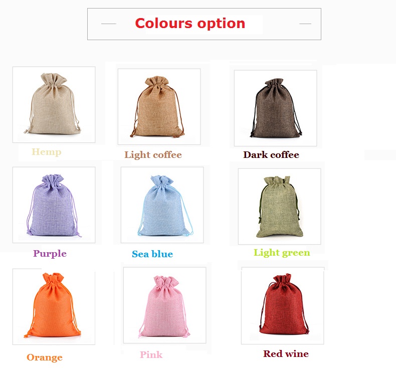 50pcs/lot 15x20, 17x23, 20x30 cm Drawstring Jute Burlap Linen Bags For Christmas Gift Packing Pouches Personalize Custom