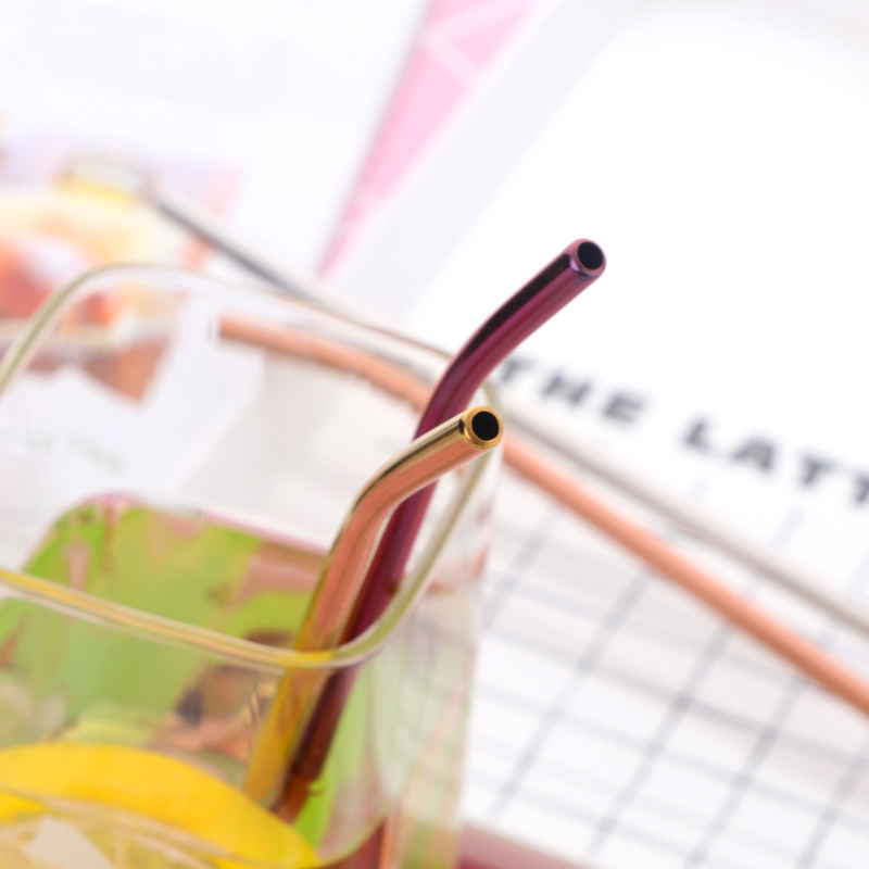 8 Colors Stainless Steel Long Metal Drinking Straw Spoon with Cleaning Brush Coffee Bar Kitchen Party Drink Accessories