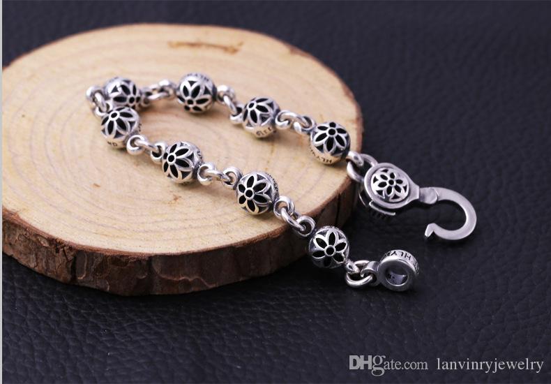 Brand new 925 sterling silver jewelry fashion cherry blossom design antique silver hand-made designer bracelets for men and women