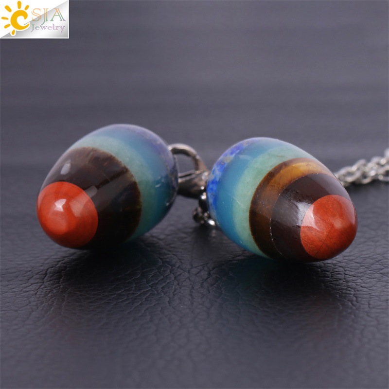 Hot Sale Natural Stone Pendulum Wicca Divination Pendant Small Gyro Egg Shaped Yoga 7 Chakra Healing Beads for Jewelry