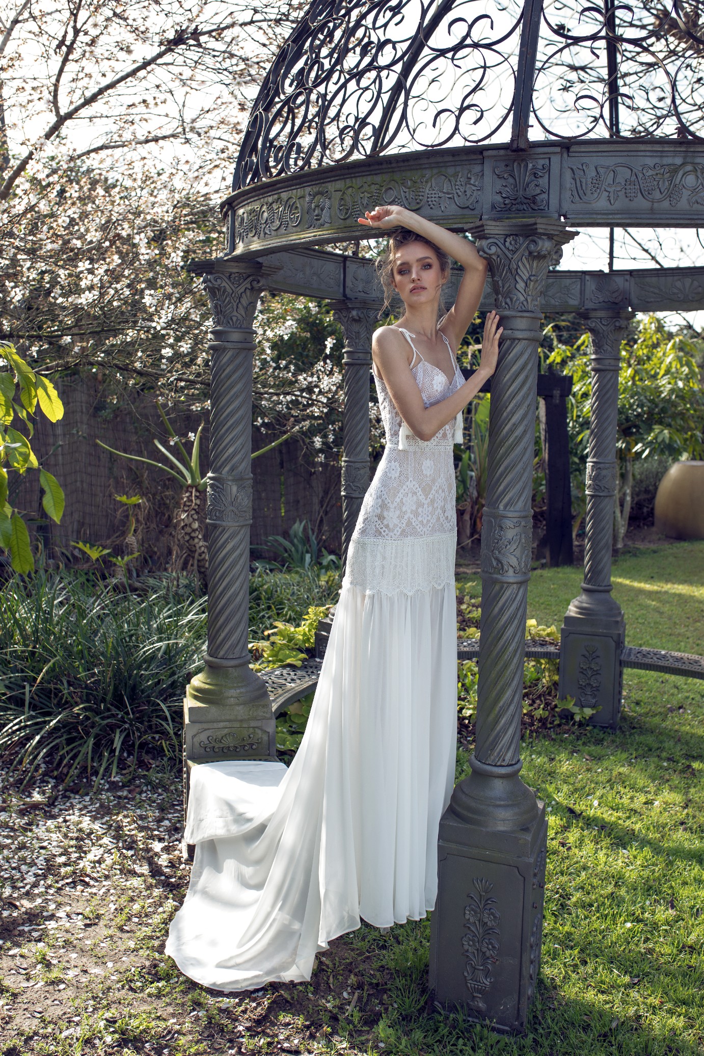 new limor rosen bohemian tassel wedding dresses a line v neck lace bridal dress boho sweep train chiffon beach bridal gowns