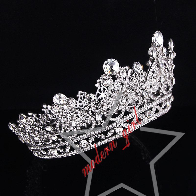 Gorgeous Princess Big Wedding Crowns Bridal Jewel Headpieces Tiaras Women Silver Metal Crystal European Headpieces Jewelry Bridal Accessorie