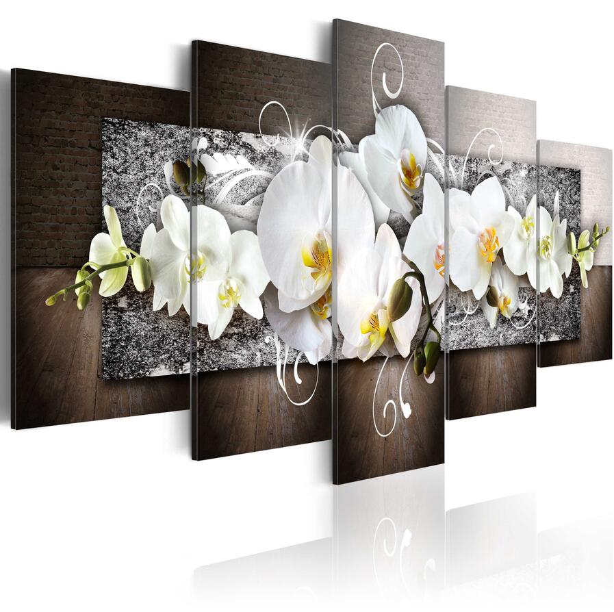 Modern Prints Orchid Flowers Oil Painting on Canvas Art Flowers Wall Pictures for Living Room and Bedroom (No Frame)