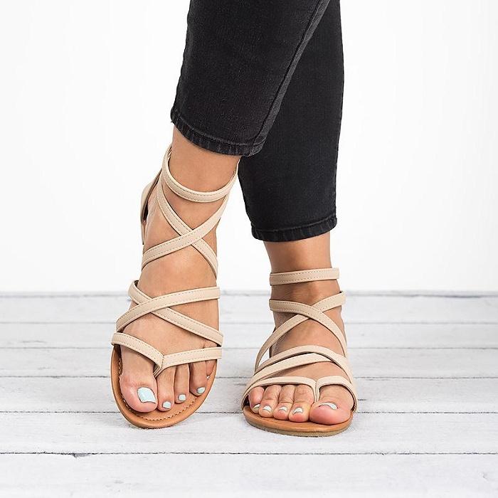Hot Sale-Women Gladiator Flat Sandals Summer Cover Heel Rome Sandals Female Solid Zipper Women 2019