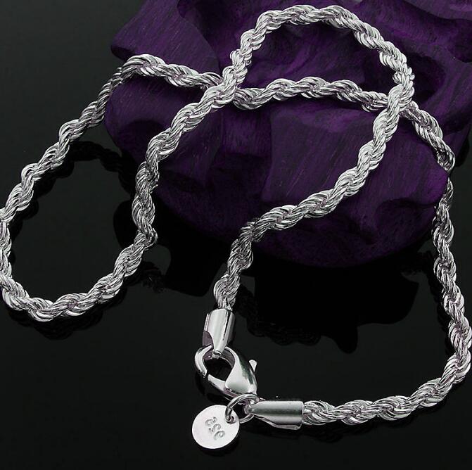 Top Quality 925 Sterling Silver Men Women Twist ROPE Chain Necklaces 2MM