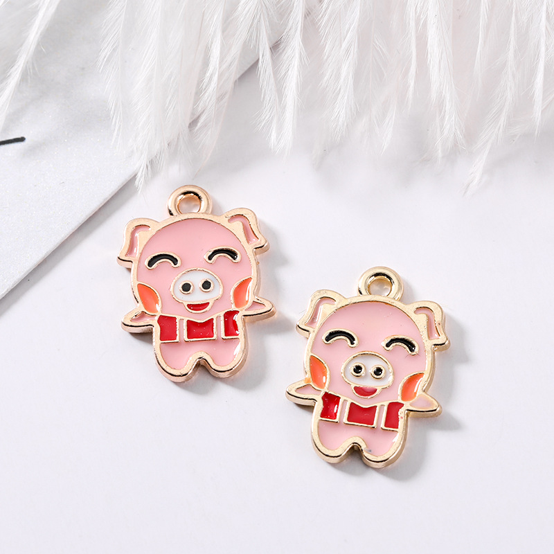 100PCSlot Enamel Pig Charms PendantFarm charmsPig Family Pink Necklace findings Diy Jewelry Accessories