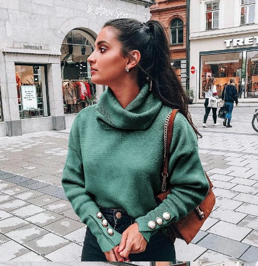 Trend 2021 Knits autumn and winter women's high collar sweater loose knit top support mixed batch