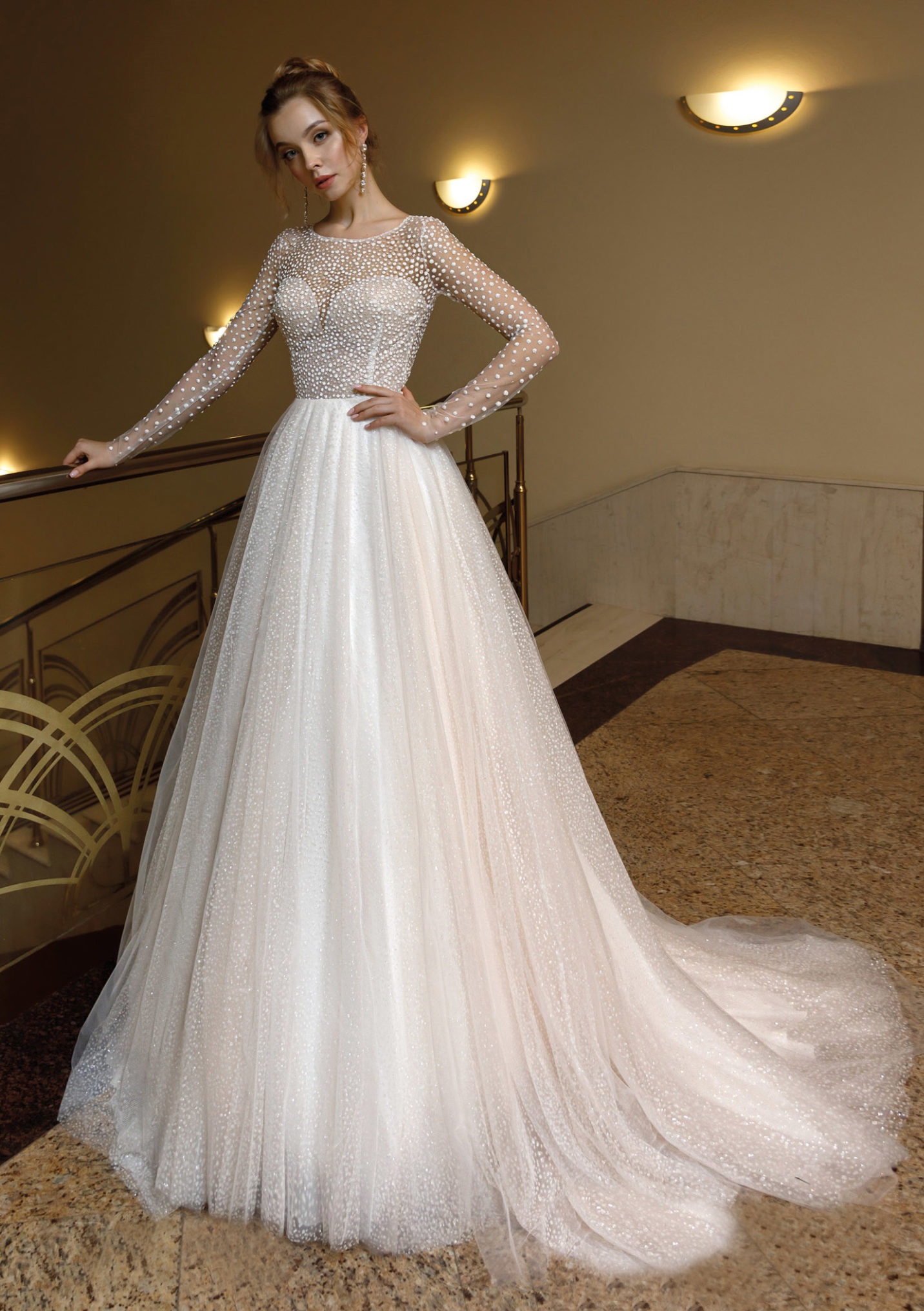 luxury wedding dresses full pearls beaded jewel neck long sleeve bridal gowns sparkly sequins plus size wedding dress
