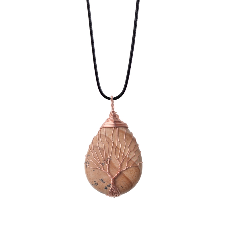 Tree of Life Wire Wrap Water Drop Necklace Pendant Natural Gem Stone DIY Jewelry Making