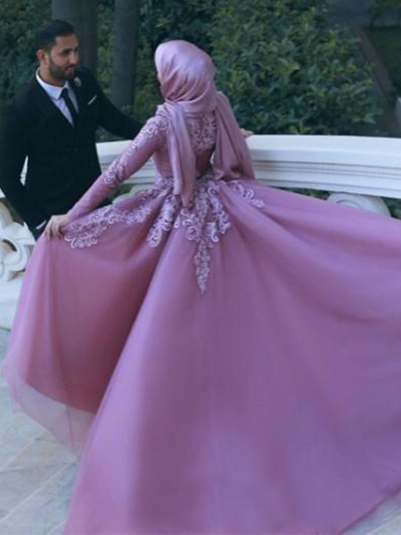 Dubai Purple Mermaid Muslim Wedding Dresses High Neck Lace Applique With Detachable Train Bridal Gowns Plus Size Saudi Arabic Wedding Gown