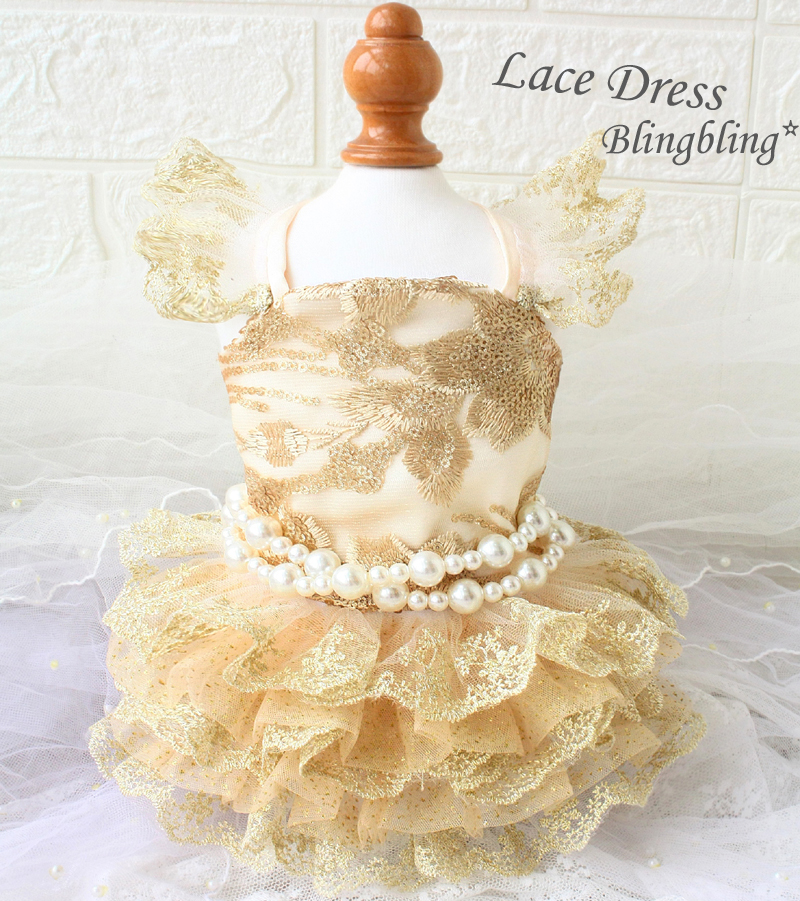 Free shipping HANDMADE Elegant champagne embroidered lace pearl chain princess full dresses Dog clothes cat dress pet poodle, Gold
Free shipping HANDMADE Elegant champagne embroidered lace pearl chain princess full dresses Dog clothes cat dress pet poodle, Gold