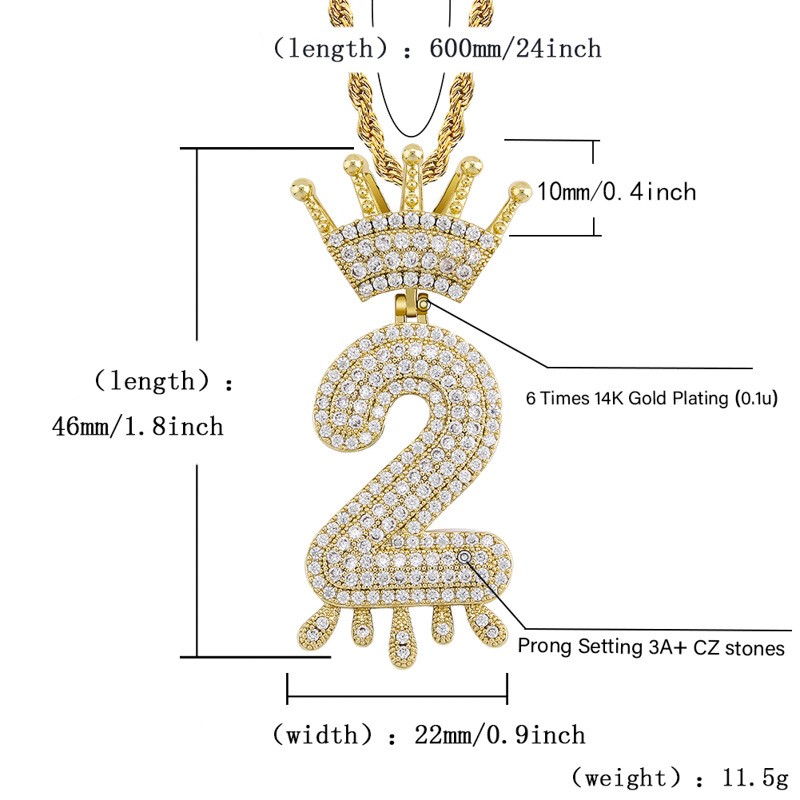 Iced Out Pendant Hip Hop Jewelry Men Luxury Designer Necklace Mens Diamond Chain Pendant Bling Number Rapper Hiphop Gold Silver Ch