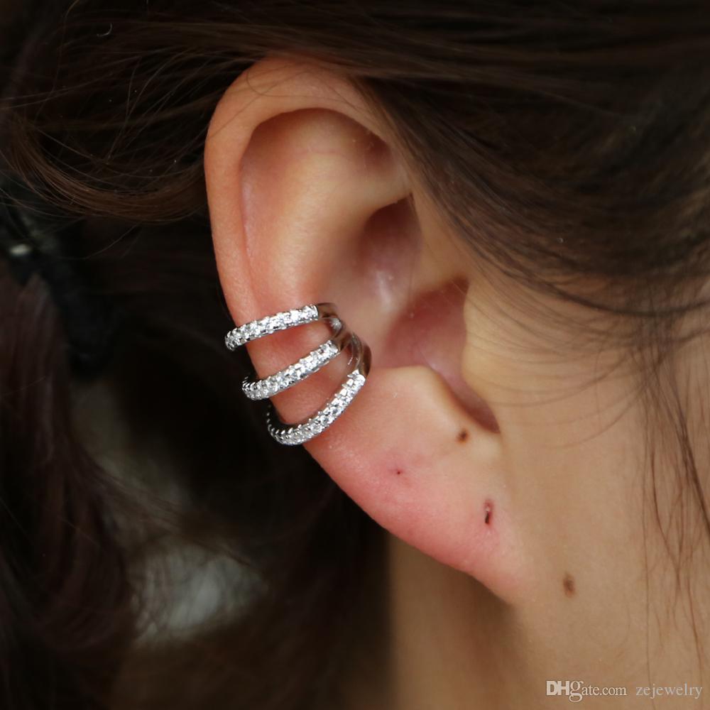 2019 New fashion three cz circle Clip Earrings Elegant CZ Cuff Earrings For Woman Party Charm Jewelry Gift brincos dainty cz cute ear