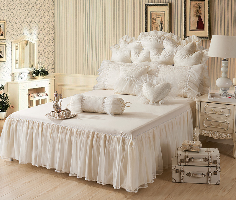 Cotton Jacquard Lace Princess Bed set Wedding Bedding Sets Queen King size Bedlinen Sheet Boho Duvet Cover Set Bedclothes